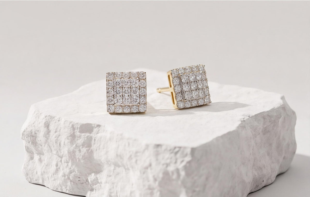 10kt Yellow Gold Natural Diamond Square Pavé Stud Earrings — styling look 4