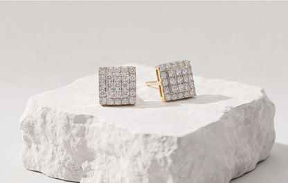 10kt Yellow Gold Natural Diamond Square Pavé Stud Earrings — styling look 4