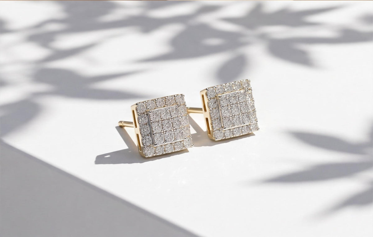 10kt Yellow Gold Natural Diamond Square Pavé Stud Earrings — styling look 5