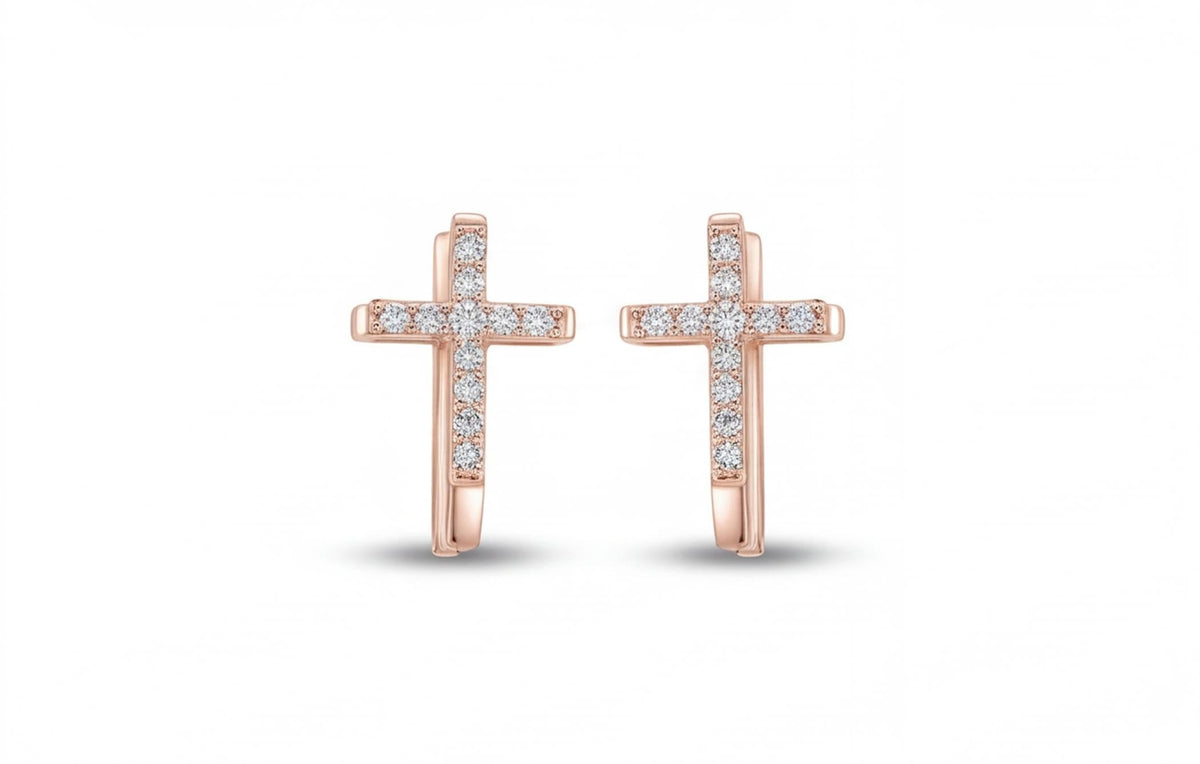 10kt Rose Gold Natural Diamond Cross Earrings Pair 0.15ct — styling look 1