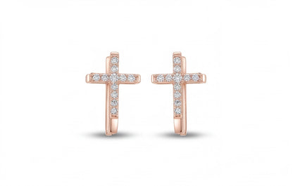 10kt Rose Gold Natural Diamond Cross Earrings Pair 0.15ct — styling look 1