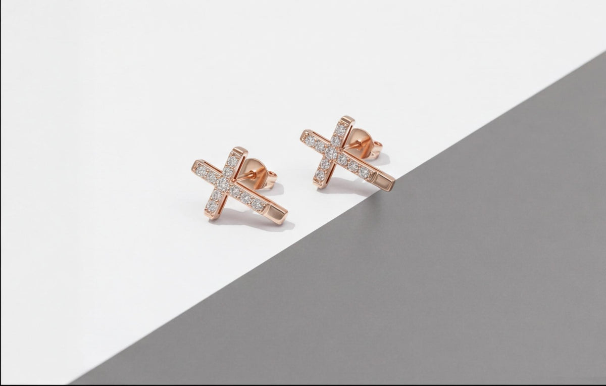 10kt Rose Gold Natural Diamond Cross Earrings Pair 0.15ct — styling look 3