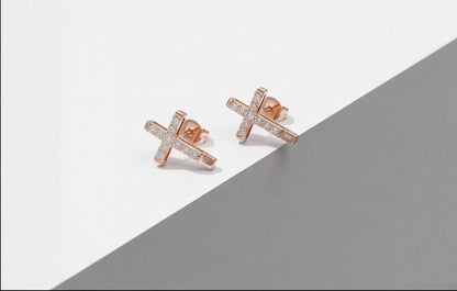 10kt Rose Gold Natural Diamond Cross Earrings Pair 0.15ct — styling look 3
