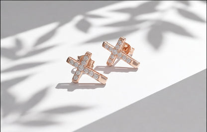 10kt Rose Gold Natural Diamond Cross Earrings Pair 0.15ct — styling look 5