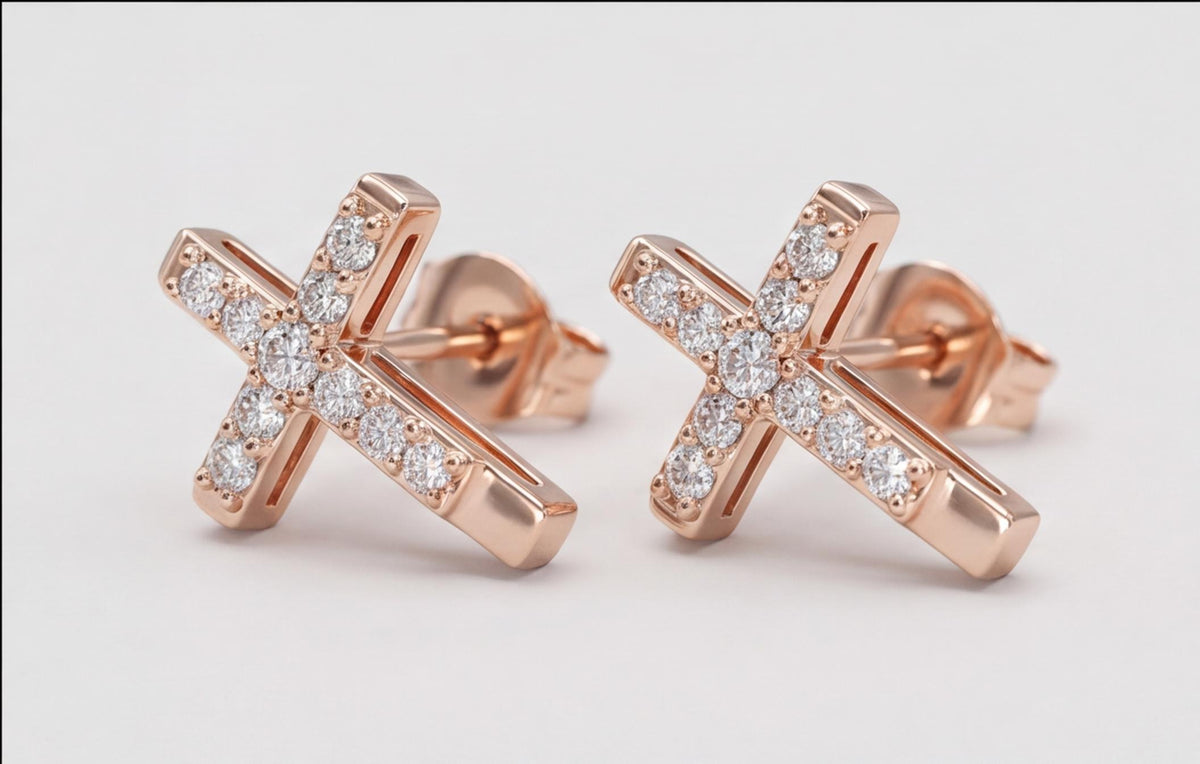 10kt Rose Gold Natural Diamond Cross Earrings Pair 0.15ct — styling look 6
