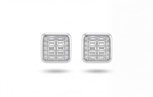 VVS Moissanite Square Baguette Stud Earrings in 925 Sterling Silver — styling look 1