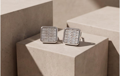 VVS Moissanite Square Baguette Stud Earrings in 925 Sterling Silver — styling look 2