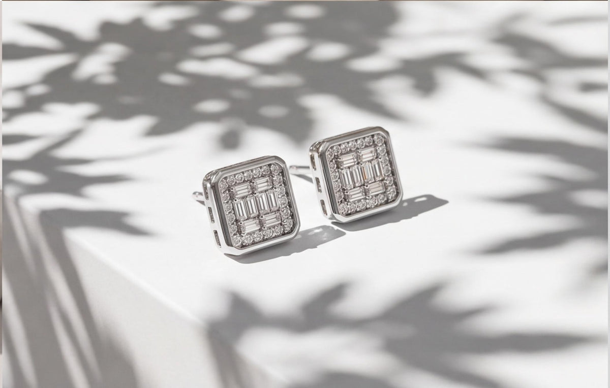 VVS Moissanite Square Baguette Stud Earrings in 925 Sterling Silver — styling look 5