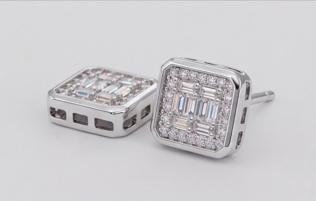 VVS Moissanite Square Baguette Stud Earrings in 925 Sterling Silver — styling look 6