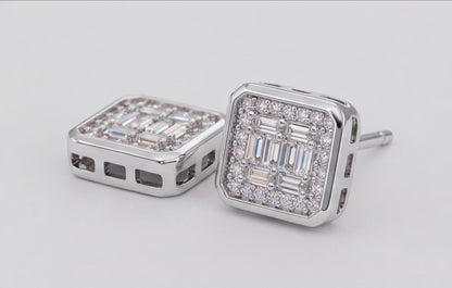 VVS Moissanite Square Baguette Stud Earrings in 925 Sterling Silver — styling look 6