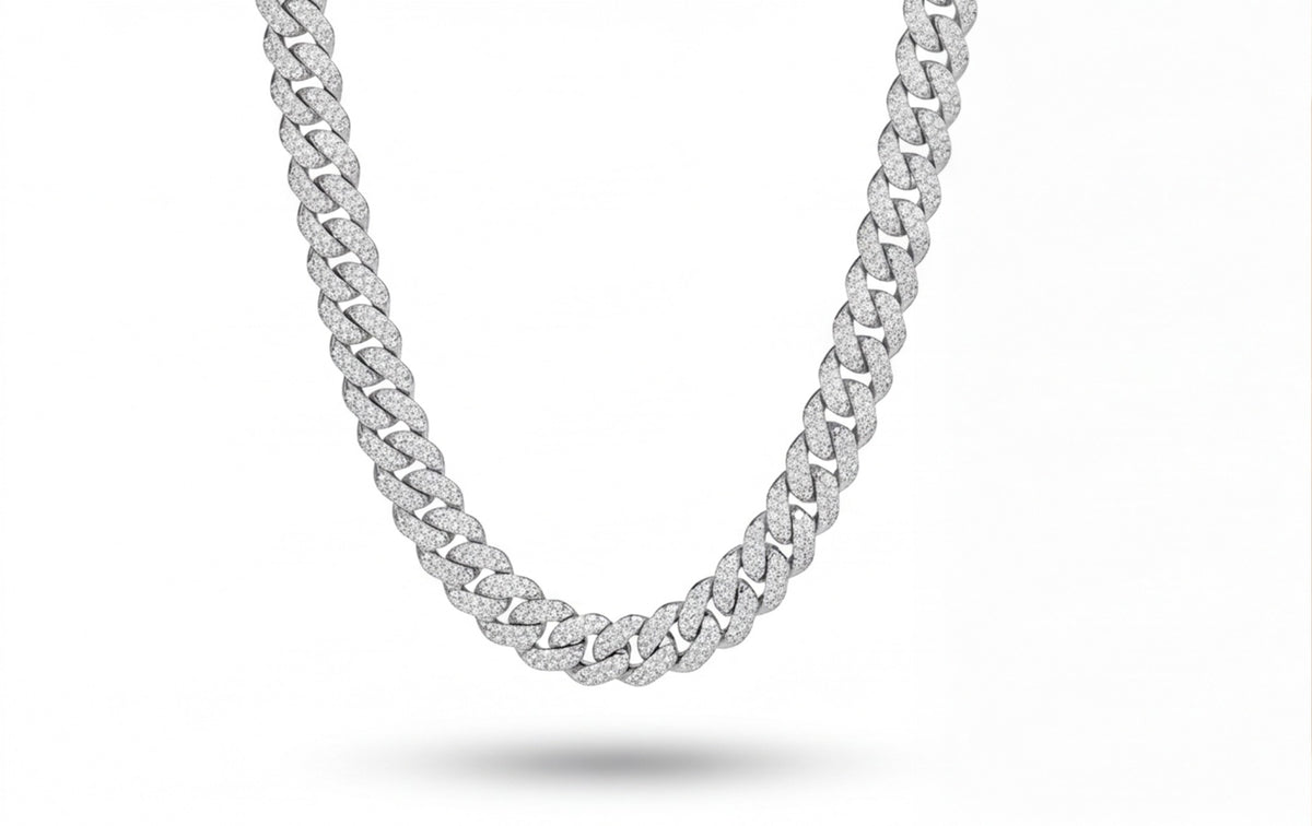 Sterling Silver VVS Moissanite Pavé Cuban Link Chain Necklace — styling look 1