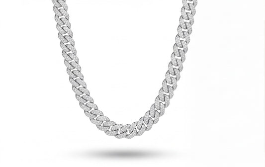 Sterling Silver VVS Moissanite Pavé Cuban Link Chain Necklace — styling look 1