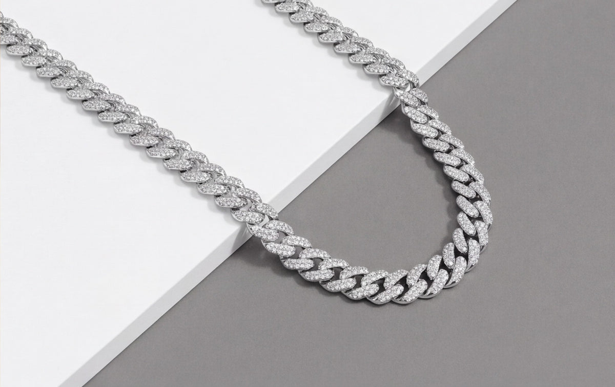 Sterling Silver VVS Moissanite Pavé Cuban Link Chain Necklace — styling look 3