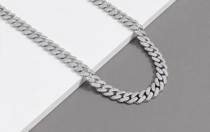 Sterling Silver VVS Moissanite Pavé Cuban Link Chain Necklace — styling look 3