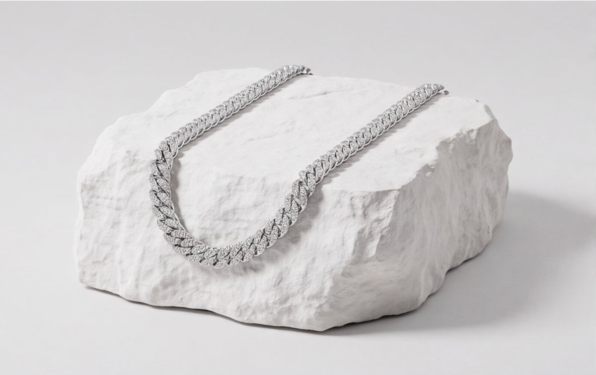 Sterling Silver VVS Moissanite Pavé Cuban Link Chain Necklace — styling look 4