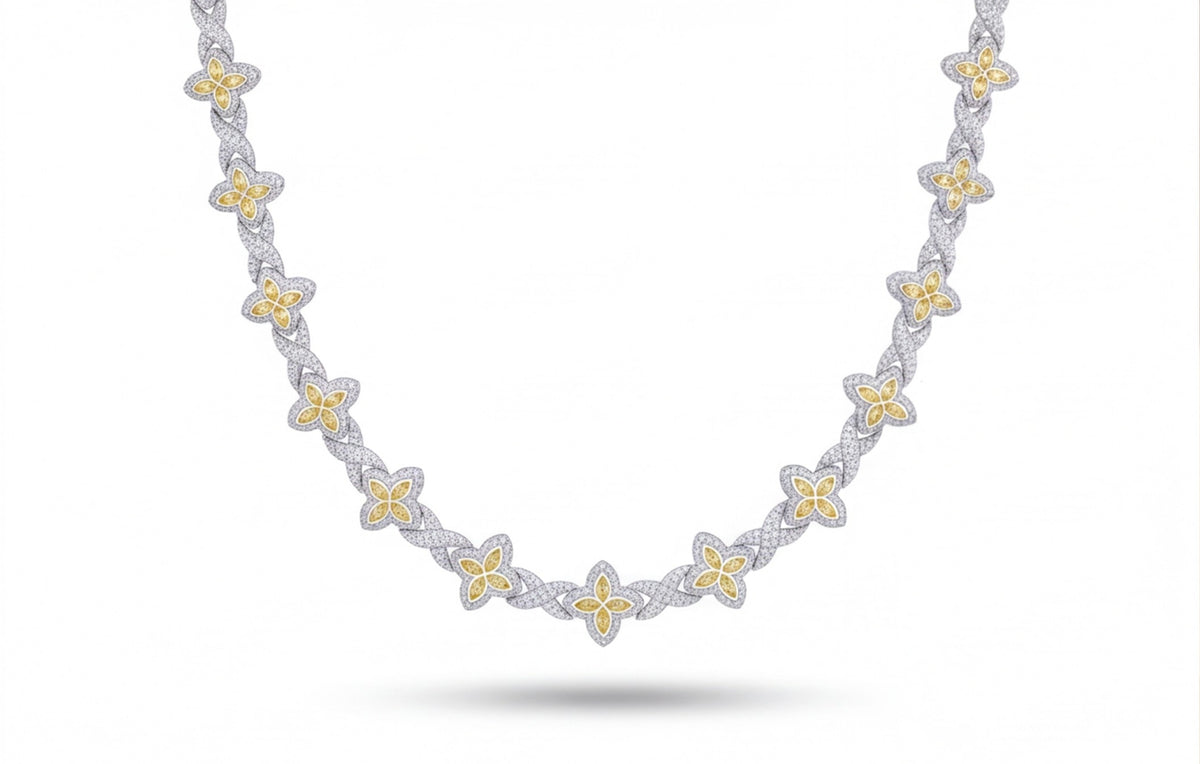 Sterling Silver VVS Moissanite Floral Pavé Link Bracelet — styling look 1