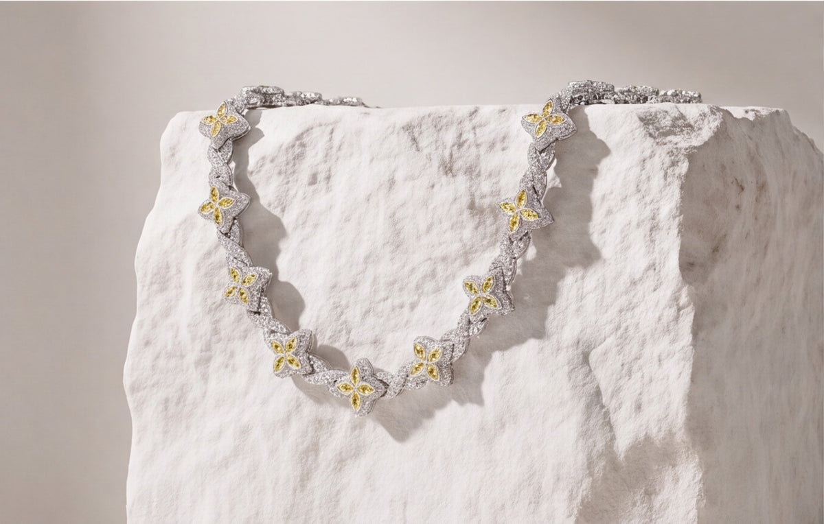 Sterling Silver VVS Moissanite Floral Pavé Link Bracelet — styling look 4
