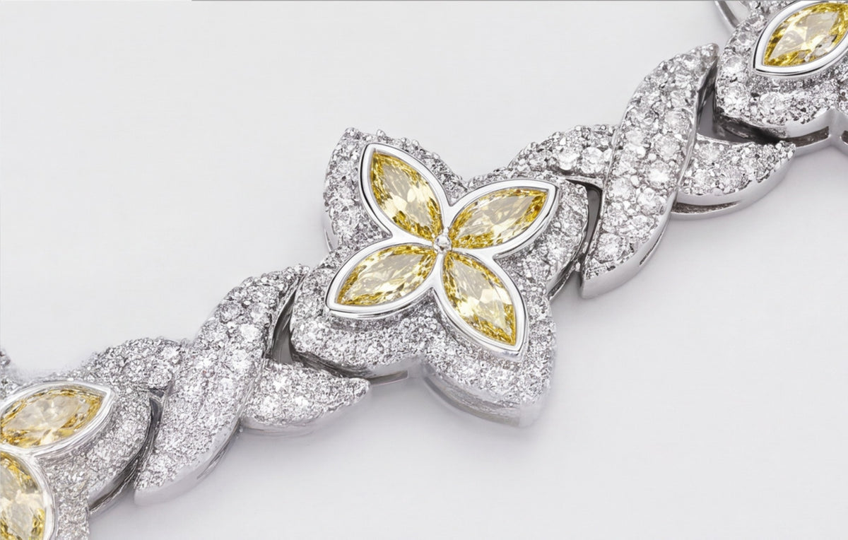Sterling Silver VVS Moissanite Floral Pavé Link Bracelet — styling look 6