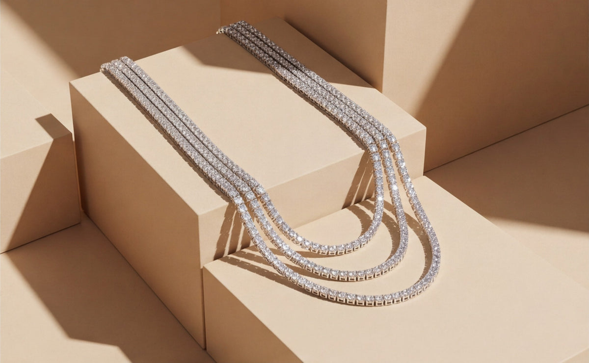 Sterling Silver VVS Moissanite Graduated Tennis Necklace — styling look 2