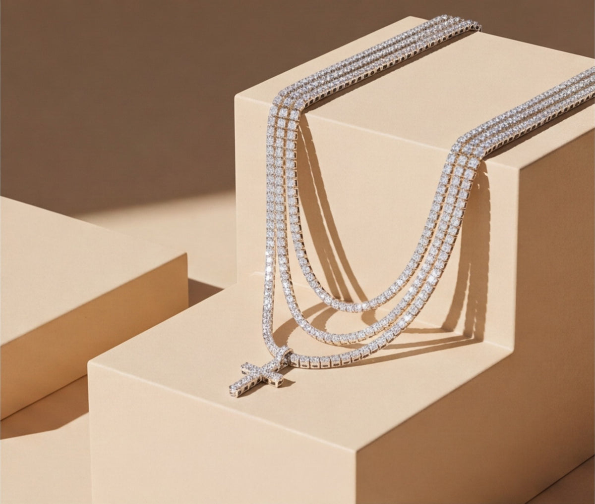 Sterling Silver VVS Moissanite Cross Tennis Chain Necklace — styling look 2