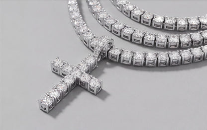 Sterling Silver VVS Moissanite Cross Tennis Chain Necklace — styling look 7