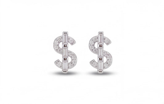 925 Sterling Silver VVS Moissanite Dollar Sign Screw Back Earrings — styling look 1