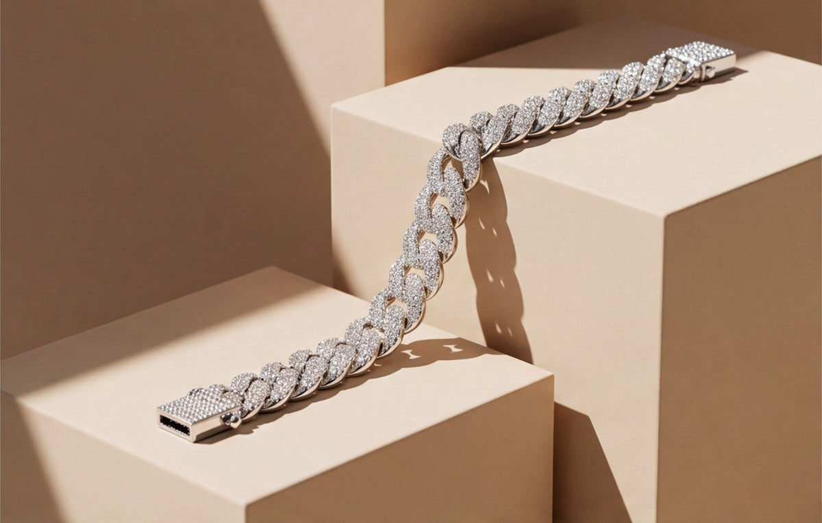 Sterling Silver VVS Moissanite Pavé Cuban Link Bracelet — styling look 2