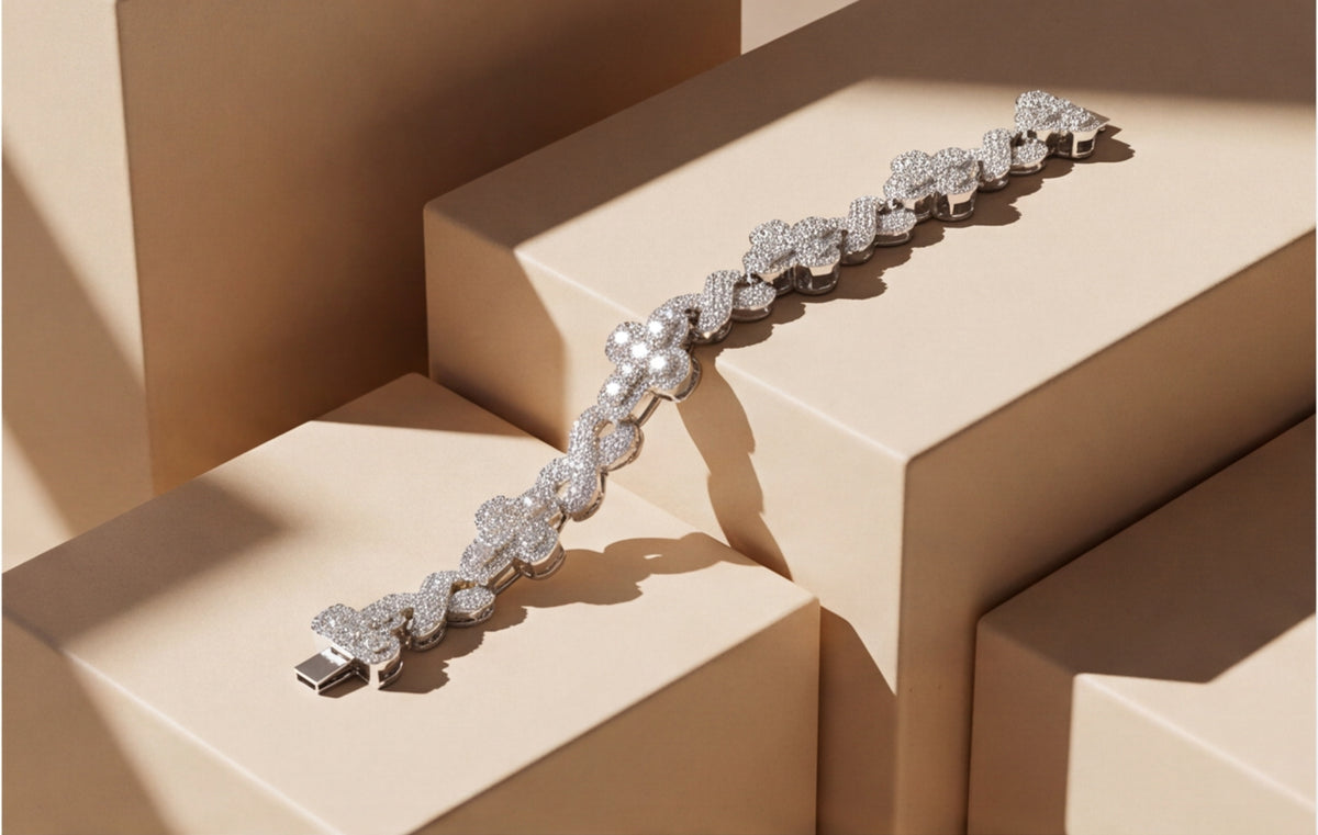Sterling Silver VVS Moissanite Pavé Bubble Link Bracelet — styling look 2
