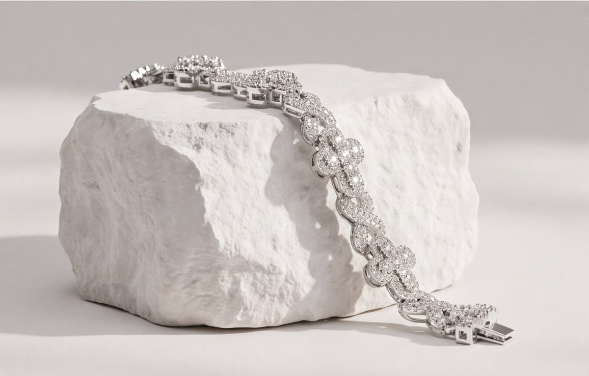 Sterling Silver VVS Moissanite Pavé Bubble Link Bracelet — styling look 4