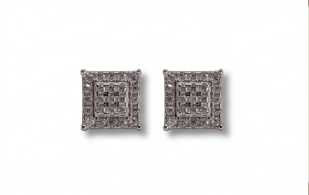 10K White Gold Natural Diamond Pave Raised Square Stud Earrings — styling look 1