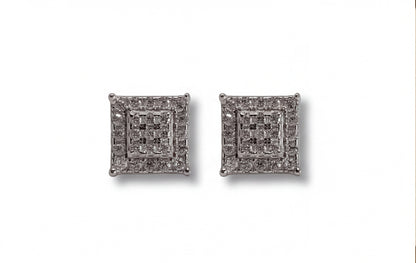 10K White Gold Natural Diamond Pave Raised Square Stud Earrings — styling look 1