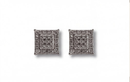 10K White Gold Natural Diamond Pave Raised Square Stud Earrings — styling look 1