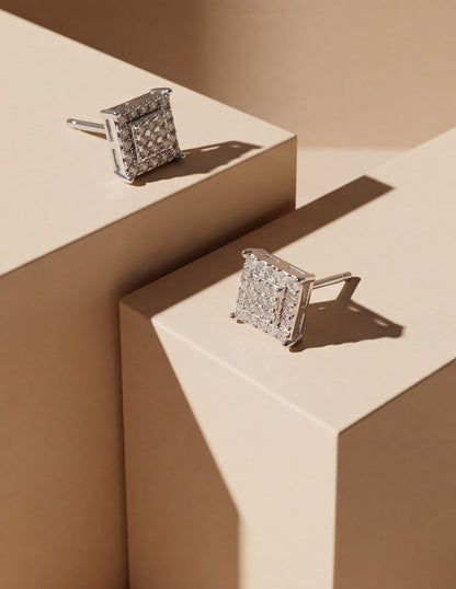 10K White Gold Natural Diamond Pave Raised Square Stud Earrings — styling look 2