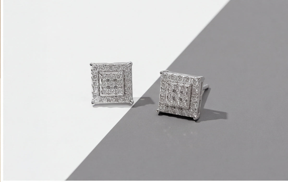 10K White Gold Natural Diamond Pave Raised Square Stud Earrings — styling look 3