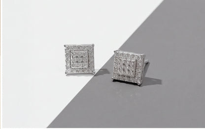 10K White Gold Natural Diamond Pave Raised Square Stud Earrings — styling look 3