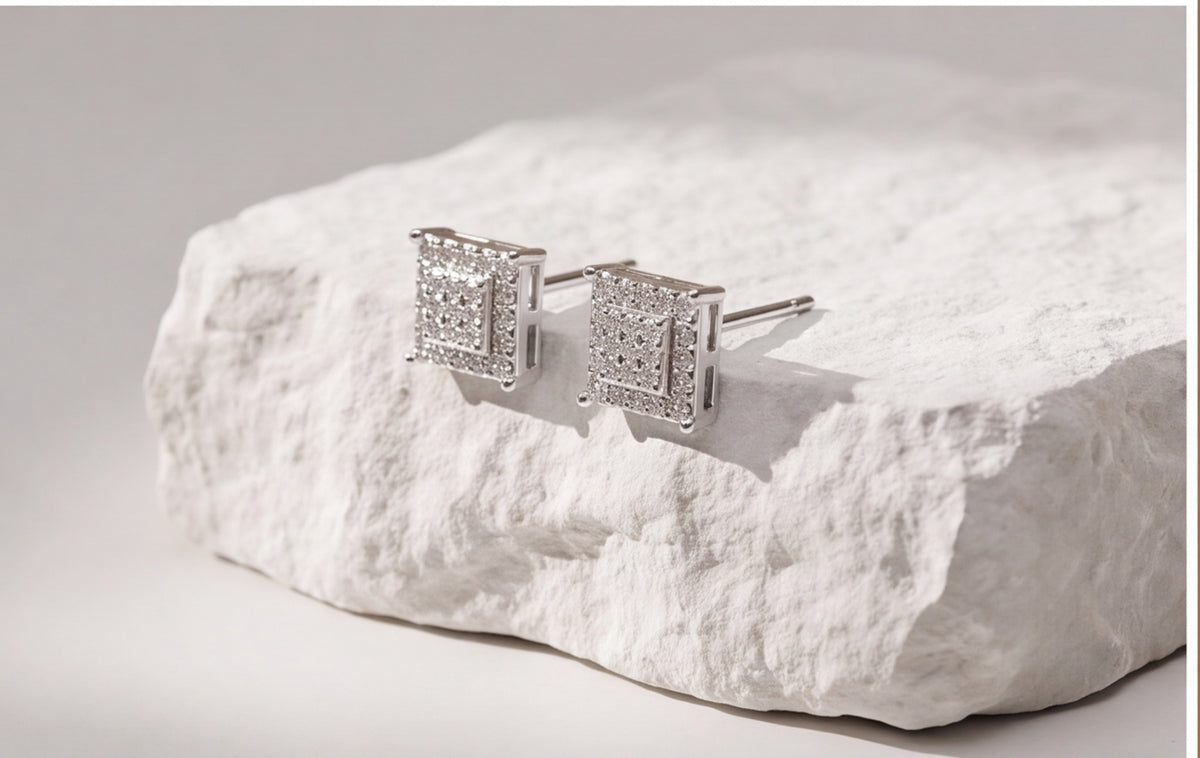 10K White Gold Natural Diamond Pave Raised Square Stud Earrings — styling look 4