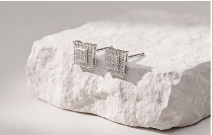 10K White Gold Natural Diamond Pave Raised Square Stud Earrings — styling look 4