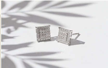 10K White Gold Natural Diamond Pave Raised Square Stud Earrings — styling look 5
