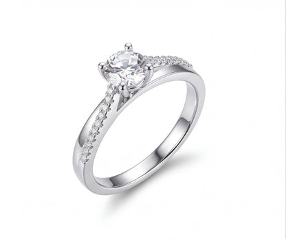 Sterling Silver VVS Moissanite Solitaire Ring with Pavé Band — styling look 1