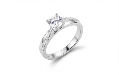 Sterling Silver VVS Moissanite Solitaire Ring with Pavé Band — styling look 7