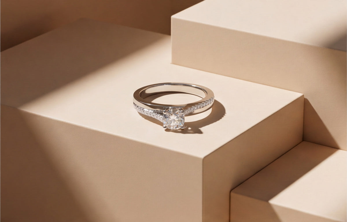 Sterling Silver VVS Moissanite Solitaire Ring with Pavé Band — styling look 8
