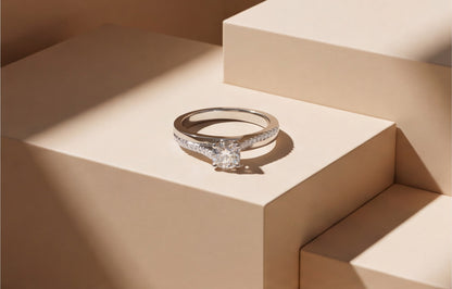Sterling Silver VVS Moissanite Solitaire Ring with Pavé Band — styling look 8