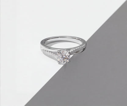 Sterling Silver VVS Moissanite Solitaire Ring with Pavé Band — styling look 3