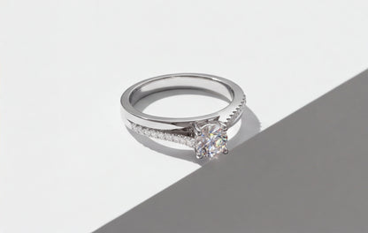 Sterling Silver VVS Moissanite Solitaire Ring with Pavé Band — styling look 9