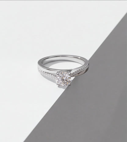 Sterling Silver VVS Moissanite Solitaire Ring with Pavé Band — styling look 4