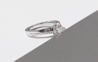 Sterling Silver VVS Moissanite Solitaire Ring with Pavé Band — styling look 10