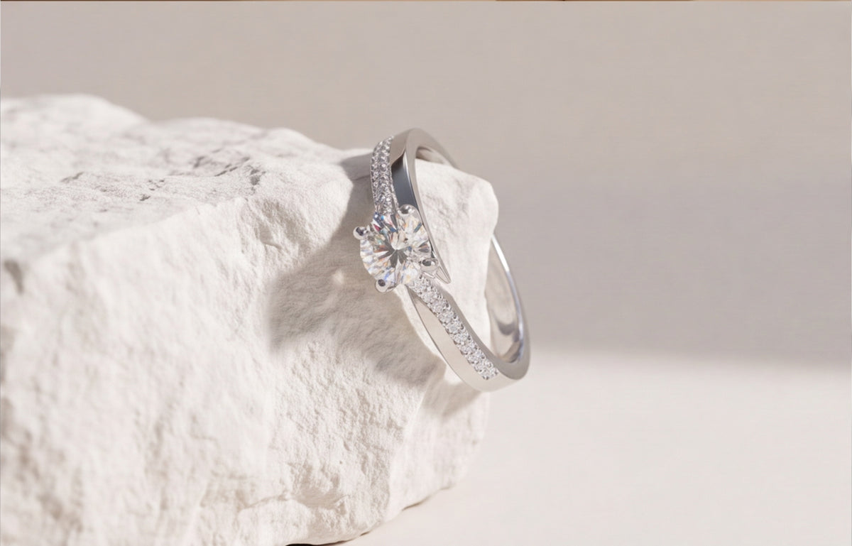 Sterling Silver VVS Moissanite Solitaire Ring with Pavé Band — styling look 11