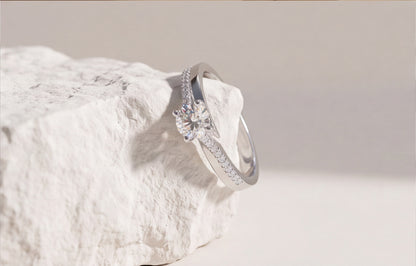 Sterling Silver VVS Moissanite Solitaire Ring with Pavé Band — styling look 11