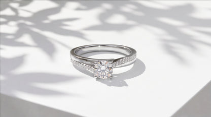 Sterling Silver VVS Moissanite Solitaire Ring with Pavé Band — styling look 6
