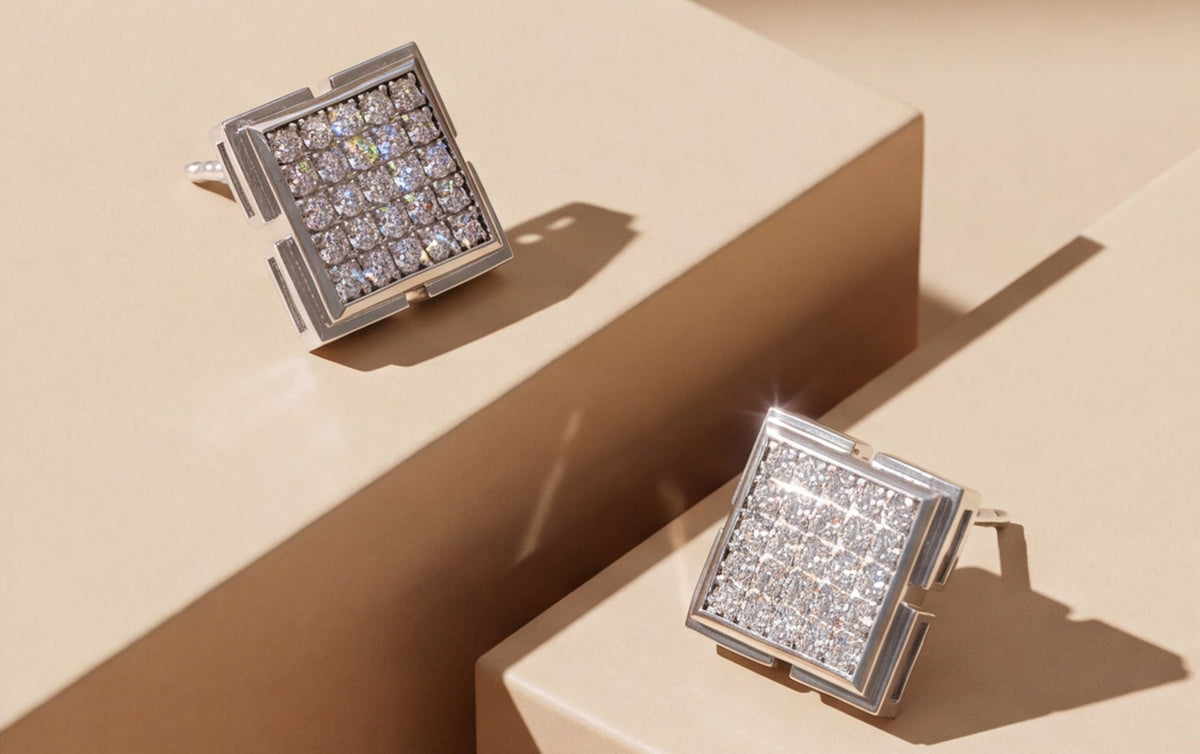 Large VVS Moissanite Square Stud Earrings in 925 Sterling Silver
